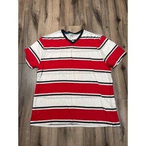 Gap Red & White Striped V-Neck T-Shirt XXL Made In Indonesia